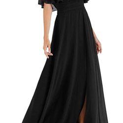 Women's Black Shoulder Ruffle Dress 