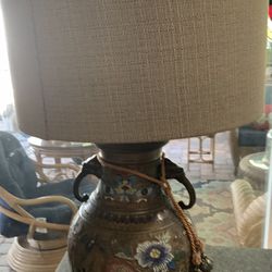 Antique Brass Closine  Lamp 31 Tall With Shade