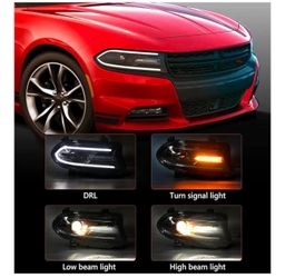 For Dodge Charger Headlights Assembly 2015-2021 Halogen Model Headlamp with LED DRL & Turn Signal Lights Passenger Right Side