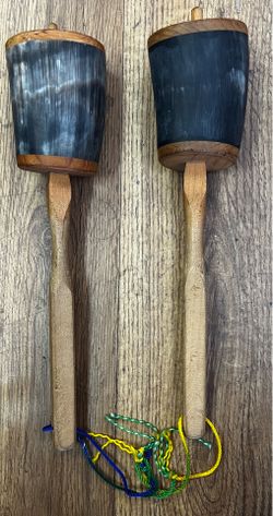 HANDMADE BULL HORN MARACAS PAIR