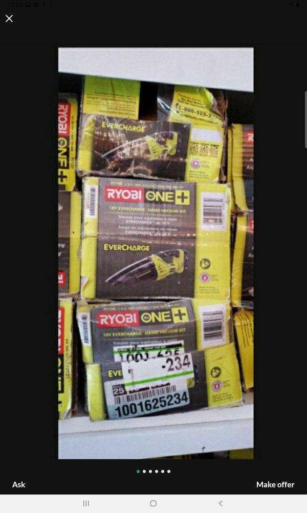 RYOBI VACUUM 18V CORDLESS TOOL ONLY SOLO LA HERRAMIENTA $30 EACH ONE $30 CADA UNA