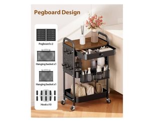 ALVOROG Rolling Cart with Drawer and Wood Table Top