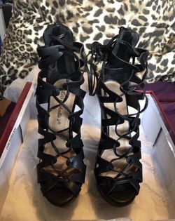 Laced Black Wedged Sandals
