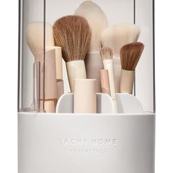 EACHY Makeup Brush Holder 360° Rotating with Dustproof Lid, Waterproof Material, 7 Compartments for Organized Storage, Stylish and Durable Design for 