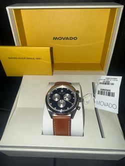 Movado Heritage Datron Navy Dial Cognac Calfskin Strap Watch | 41mm |