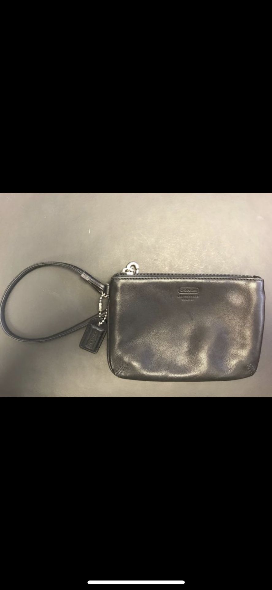 Small black Leather Coach Wristlet