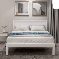 Modern Platform Bed Frame with Headboard White Twin, New in Box