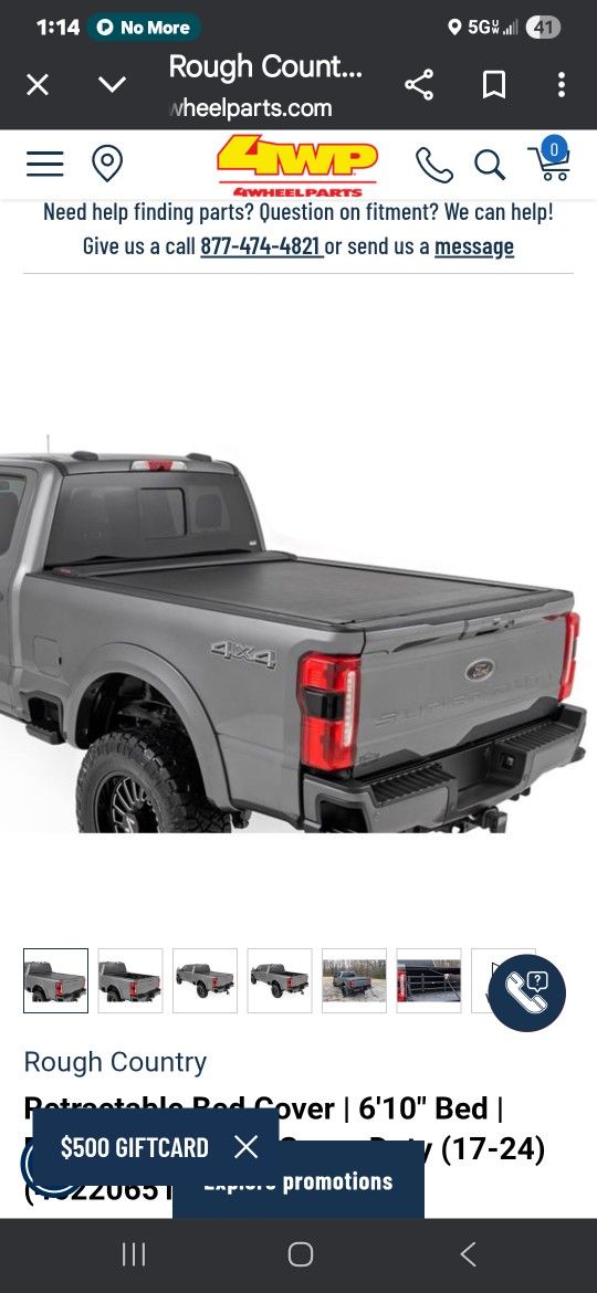 Rough Country (contact info removed)1 Retractable Bed Cover | 6'10" Bed | Ford F-250/F-350 Super Duty (17-25)