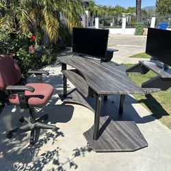 COMPLETE HOME OFFICE SETUP – Desk + 2 Monitors + HON Ergonomic Chair