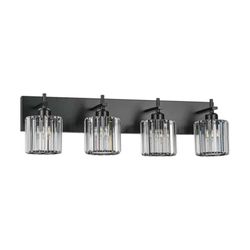 4-Light Matte Black Crystal Vanity Light