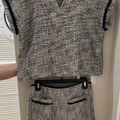 LOFT Black and White Textured Top and Skirt Set – Small