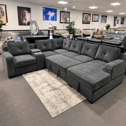 Chenille fabric sectional sleeper sofa with pull out bed | september sale !