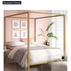 Zinus Patricia Gold Metal Canopy Platform Bed 