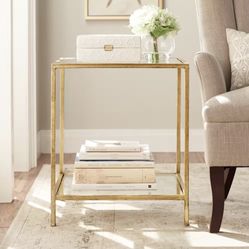 Home Decorators Collection Bella Square Gold Metal and Glass Side Accent Table (20 in. W x 24 in. H
