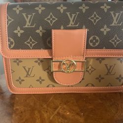 Brown And Leather Sling Purse