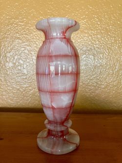 Vintage Artistic Pink Colored Marble Heavy Vase 7 7/8" Tall