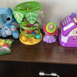 VTech & LeapFrog Baby/Toddler Learning Toy Lot (4 pcs) – Smellephant, Ball-Drop Tree, Ring Stacker & Activity House