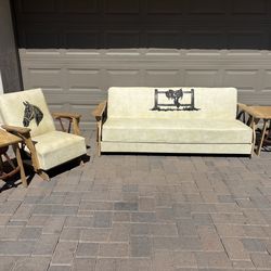 Vintage Western Sofa Chair & End Tables