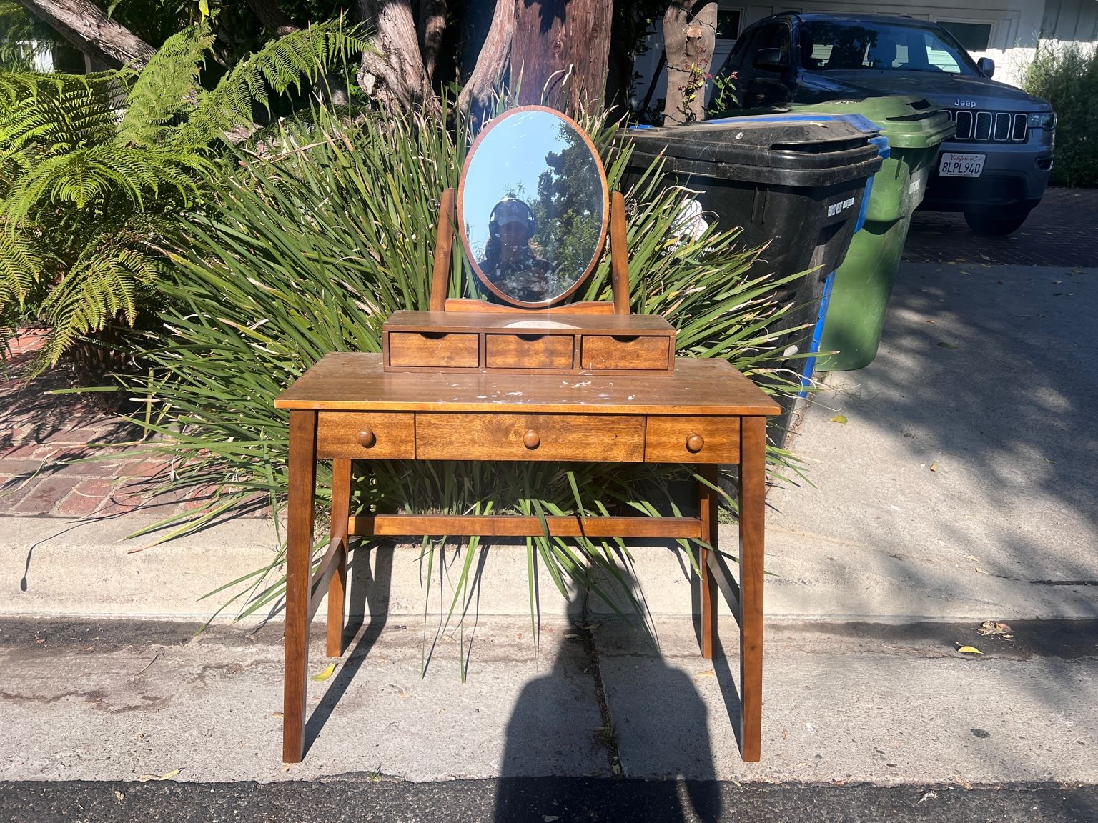 Vintage Wooden Vanity Table with Mirror & Drawers 
