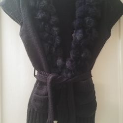 Navy Fur Trimmed Jacket/Sweater vest