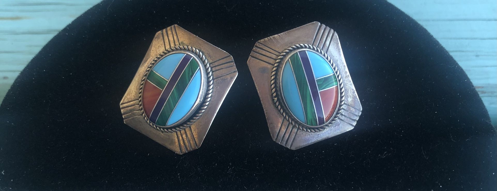 Very Nice Vintage Native Sterling Silver Inlaid Earrings-Not Stamped-TESTED