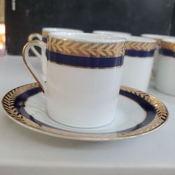 Vintage Gold Leaf Design Espresso / Arabic / Turkish Coffee Cups & Saucers (6)