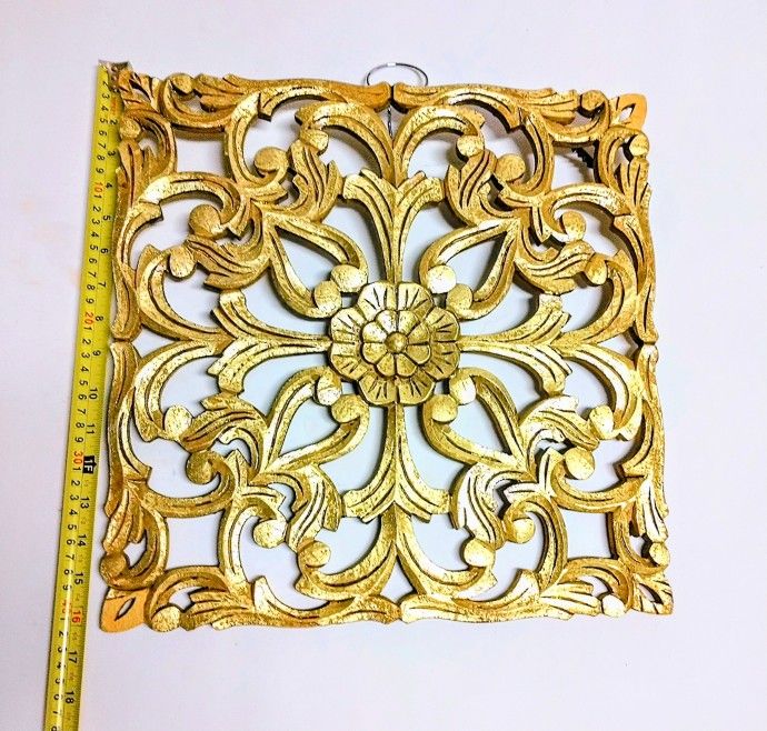 Large Hand-Carved, Distressed Gold, Filigree Wall Decor