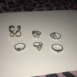 6 PIECE BEUTY OF A RING SET! Jade Stones Including Good Luck Elephant And Roped Snake