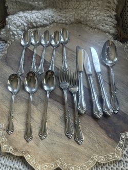 Vtg Wm A Rogers Oneida Stainless Flatware 14pc Set Scroll Floral Replacement