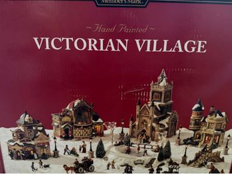 MEMBERS MARK 2006 VICTORIAN VILLAGE COMPLETE LIGHTED HAND PAINTED CHRISTMAS SET