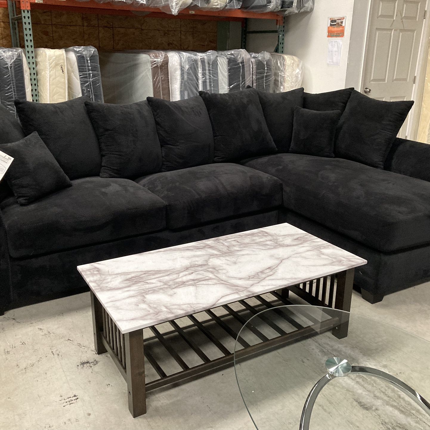 Black Sectional Sofa And Coffee Table. New! Please See Description. 