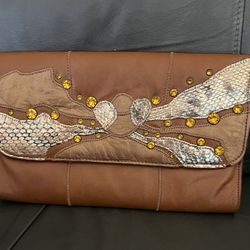 Pre Owned CHI - Brown Leather Clutch 11”x 7 Inch 