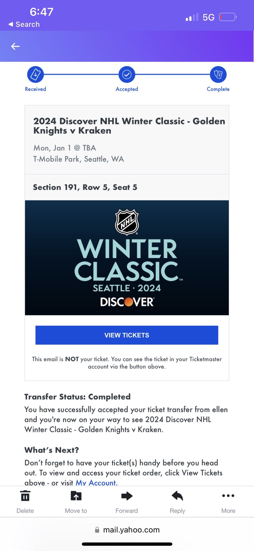 2 Winter Classic Tickets Kraken Vs Knights