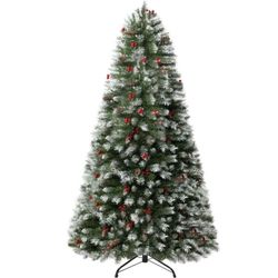 Artificial Christmas Tree, Prelit Christmas Tree, Pre-Decorated Spruce Christmas Trees with Tips and Lights - 4.5 Foot