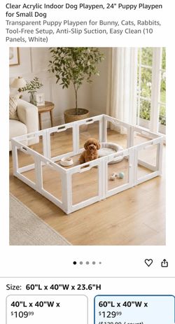 Clear Acrylic Indoor Dog Playpen, 24" Puppy Playpen for Small Dog Transparent Puppy Playpen for Bunny, Cats, Rabbits, Tool-Free Setup, Anti-Slip Sucti