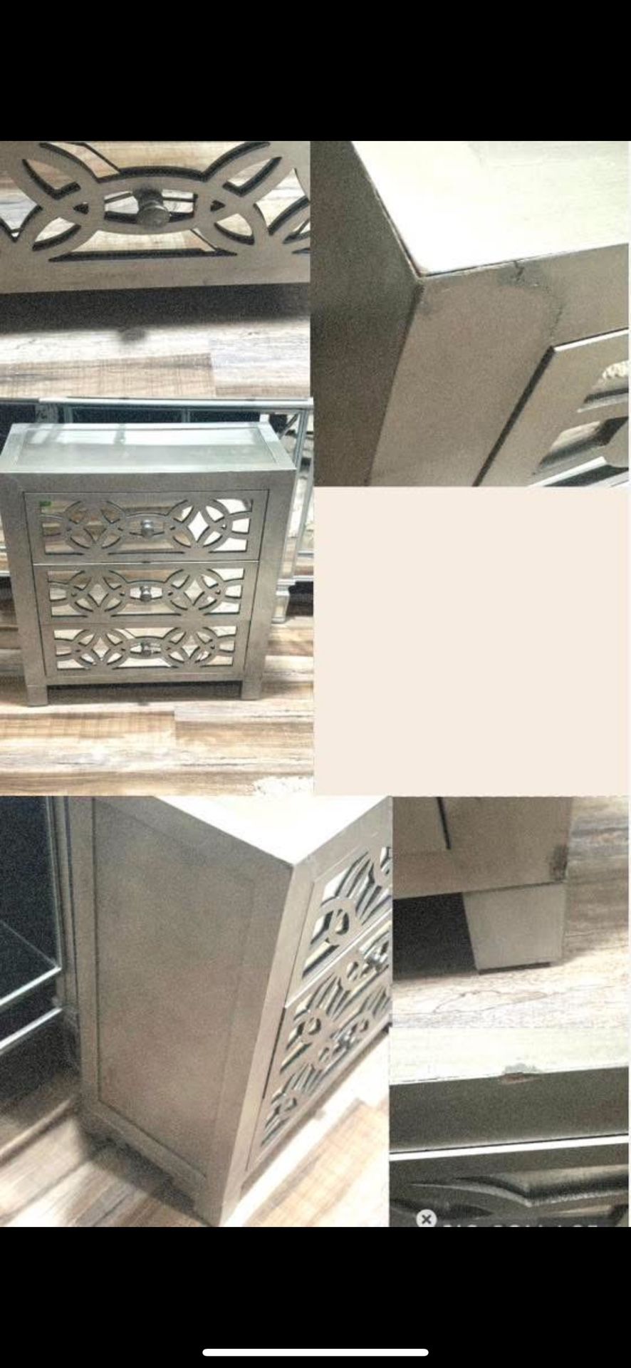 3 Drawer Silver Colored Chest 
