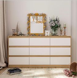 9 Drawer Dresser for Bedroom with Deep Drawers, Large Floor Wood Dressers & Chest of Drawers Handle Free, Modern Long Dressers for Closet Living Room,