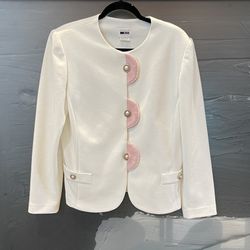 Vintage Leslie Fay Off White/Pink Sweater/Jacket/Blazer size 14