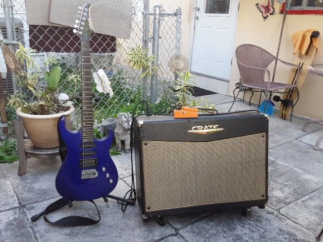 Silvertone Guitar, Crate amp, and Boss Ds-1 pedal