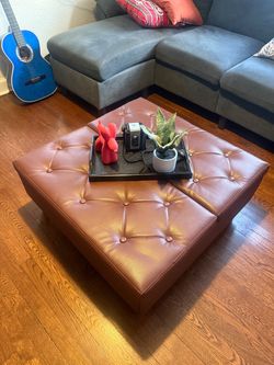 Large Brown Leather Tufted Ottoman
