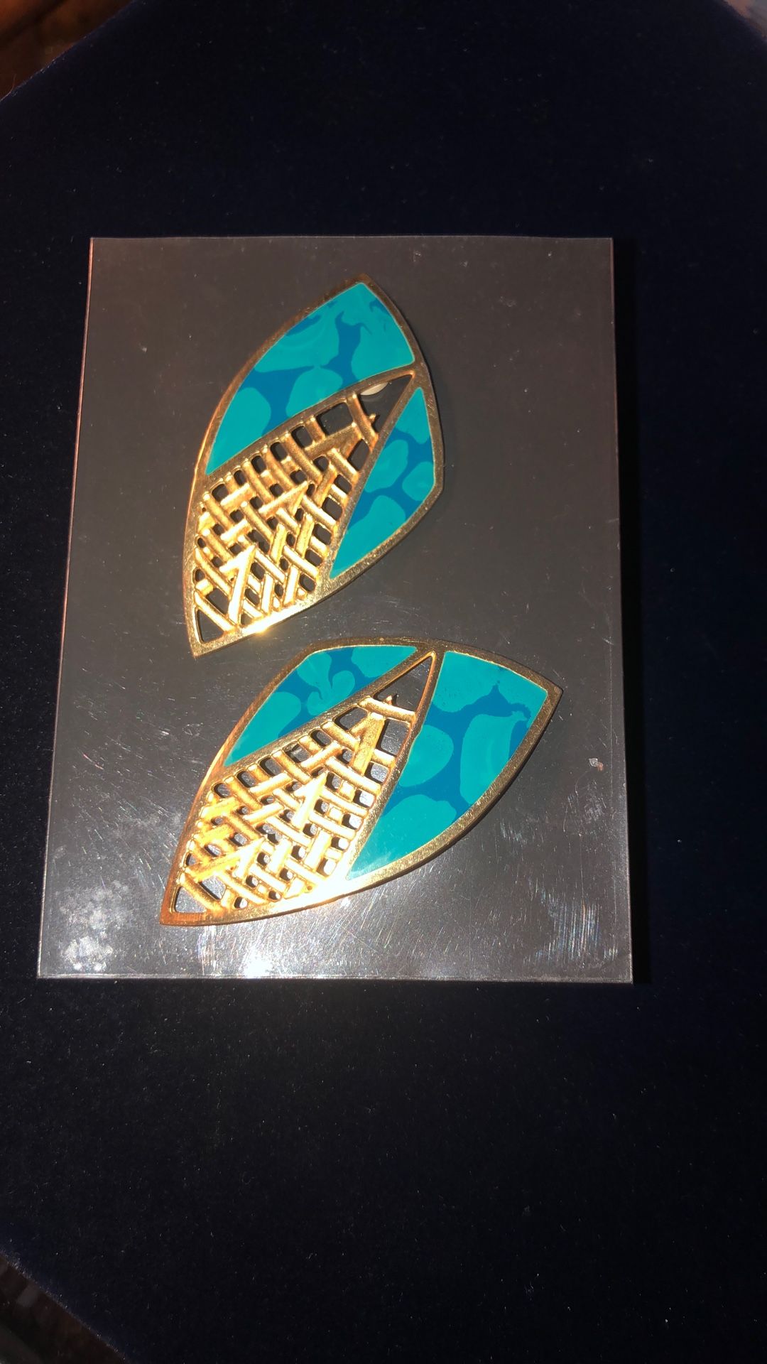 Turquoise And Gold Pierced Earrings