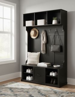 Homy Casa Atlas 57" Modern Wood Hall Tree Entryway Storage Bench Foyer Organizer