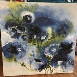 Jan Griggs blue explosion floral canvas artwork 37x37