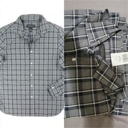 $20.00! BLOOMINGDALES HEATHER GRAY NAVY GROUND PLAID CASUAL DRESS SHIRT MEDIUM 