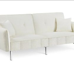 Alden Design Modern Boucle Futon Sofa Bed with Adjustable Split-Back for Living Room, Ivory