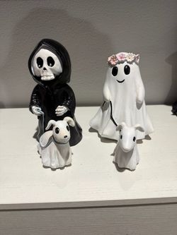 Halloween Skeleton & Ghost Figurine Set