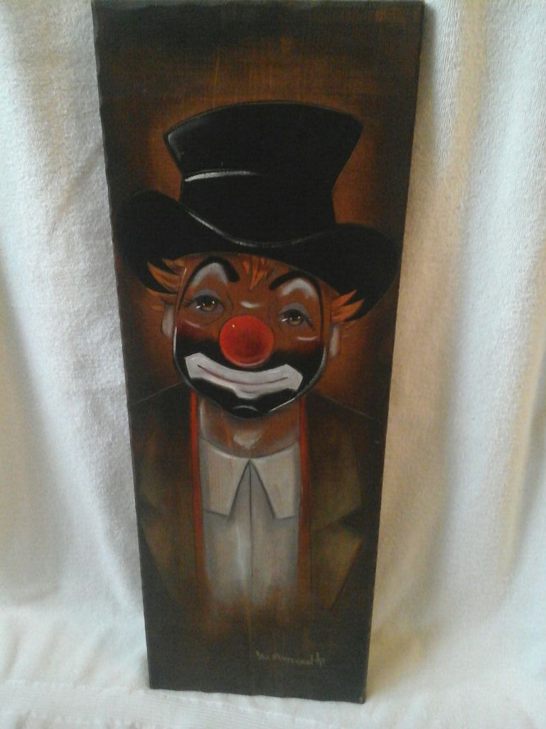 Brother Matthew signed original painting on old barn wood " The Clown " Excellent condition