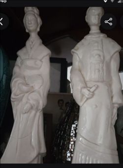 White Ceramic Asian Figurines Set of 2