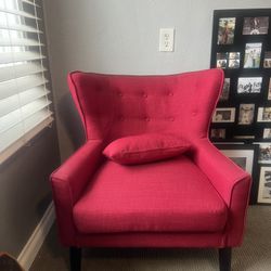 Two Red Wing Back Chairs