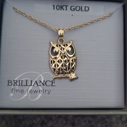 10k Gold Owl Necklace New.